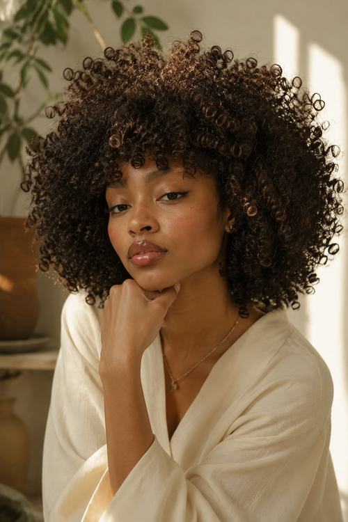 Woman smiling with long natural hair