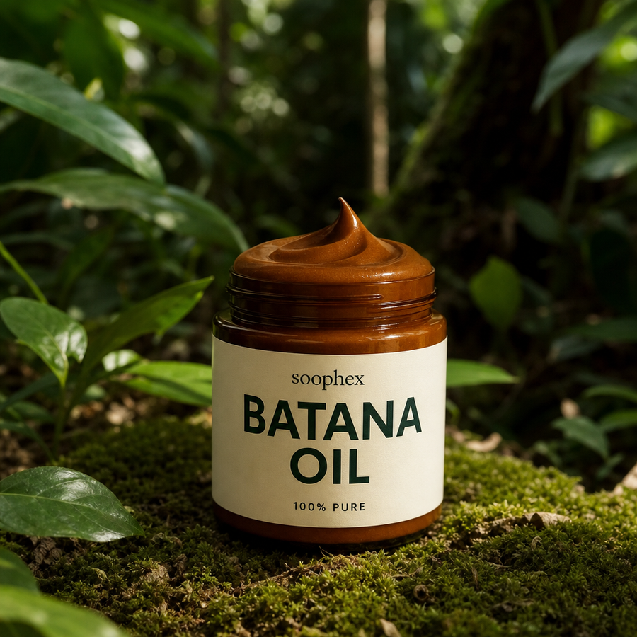 Bottle of Batana oil with oil dripping from the top